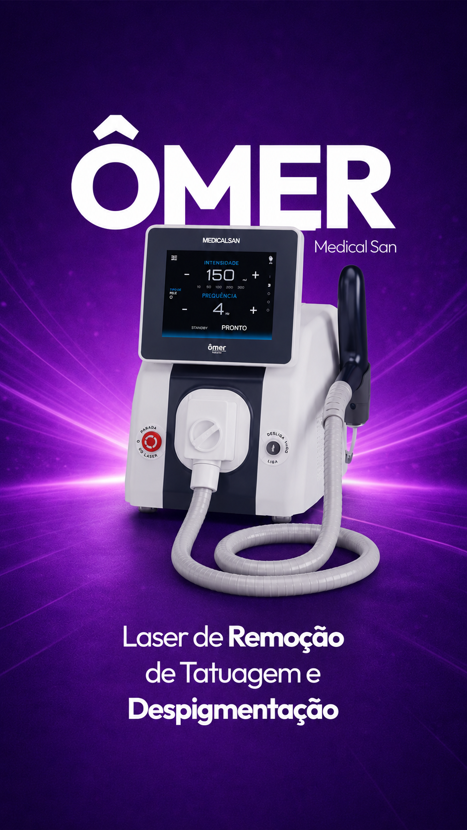 Equipamento Ômer para estética avançada, indicado para tratamentos corporais e faciais com alta performance.
